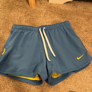 Women’s Nike Livestrong Blue Running Shorts with Yellow swoosh